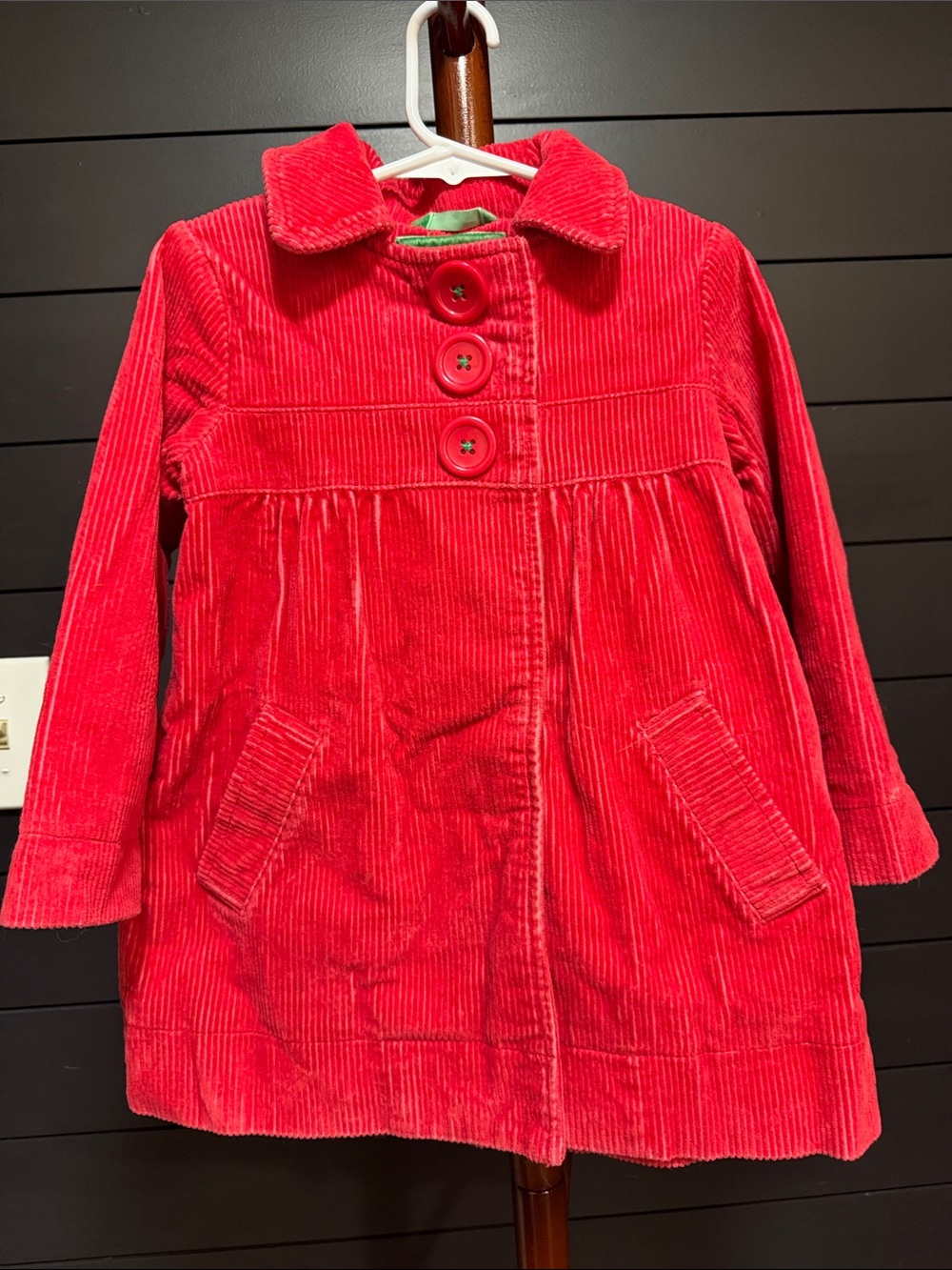 Girls Red Corduroy Button-Front Dress Coat